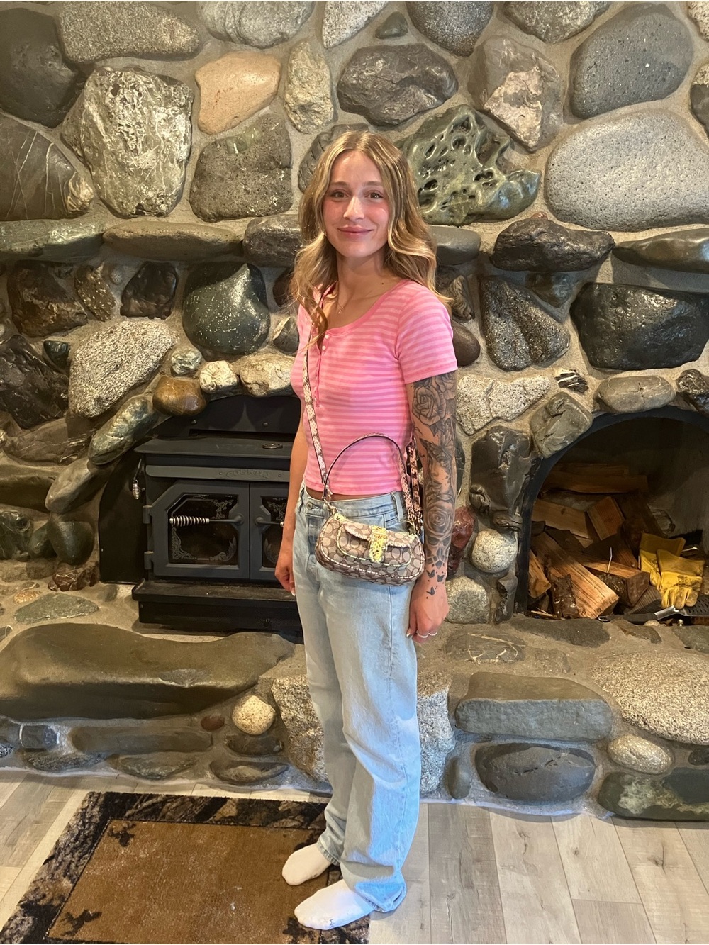 Coach Crossbody Bag in Signature Print with Green Snake-Print Accents - Picture 10 of 10